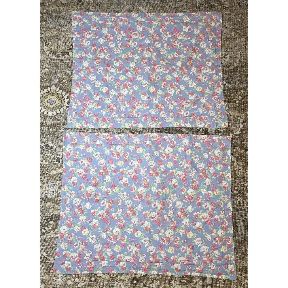 VTG Ralph Lauren Hope Pillow Shams Set 2 Floral French Country Blue Cottage